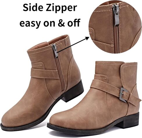 Veittes Women's Ankle Boots, Soft Design Chunky Heel Fashion Short Slip On Zipper Shoes. in Kuwait
