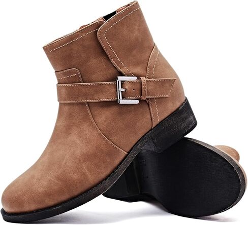 Veittes Women's Ankle Boots, Soft Design Chunky Heel Fashion Short Slip On Zipper Shoes. in Kuwait