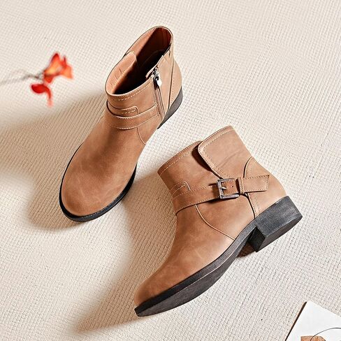 Veittes Women's Ankle Boots, Soft Design Chunky Heel Fashion Short Slip On Zipper Shoes. in Kuwait