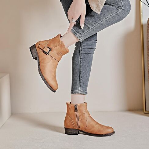 Veittes Women's Ankle Boots, Soft Design Chunky Heel Fashion Short Slip On Zipper Shoes. in Kuwait