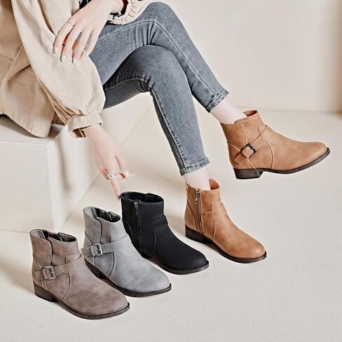 Veittes Women's Ankle Boots, Soft Design Chunky Heel Fashion Short Slip On Zipper Shoes. in Kuwait