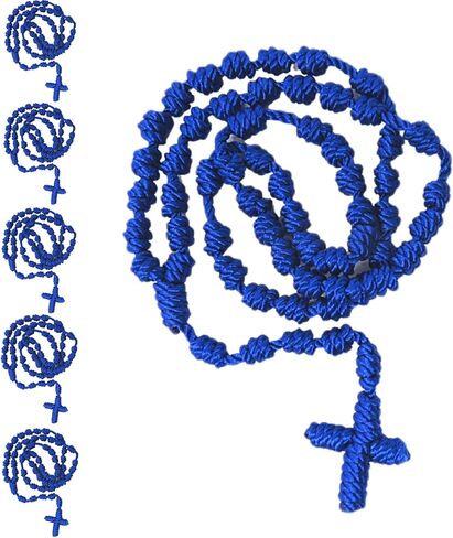 6Pcs/Set Handmade Knotted rosary with Cross Charm - Red rope rosary- necklace cord, Black thread rosary, Blue Handmade Rosary, Lightweight Catholic & Spiritual Prayer Necklace, 18 Inch Rope Rosary Gift for Girls Women Men in Kuwait