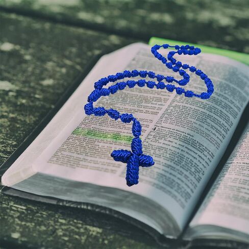 6Pcs/Set Handmade Knotted rosary with Cross Charm - Red rope rosary- necklace cord, Black thread rosary, Blue Handmade Rosary, Lightweight Catholic & Spiritual Prayer Necklace, 18 Inch Rope Rosary Gift for Girls Women Men in Kuwait