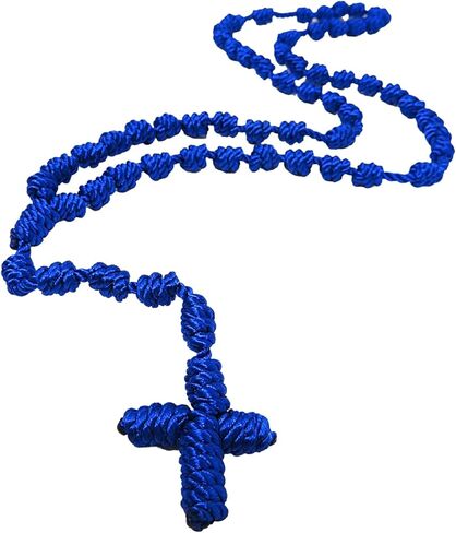 6Pcs/Set Handmade Knotted rosary with Cross Charm - Red rope rosary- necklace cord, Black thread rosary, Blue Handmade Rosary, Lightweight Catholic & Spiritual Prayer Necklace, 18 Inch Rope Rosary Gift for Girls Women Men in Kuwait