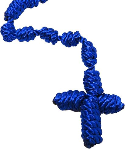 6Pcs/Set Handmade Knotted rosary with Cross Charm - Red rope rosary- necklace cord, Black thread rosary, Blue Handmade Rosary, Lightweight Catholic & Spiritual Prayer Necklace, 18 Inch Rope Rosary Gift for Girls Women Men in Kuwait