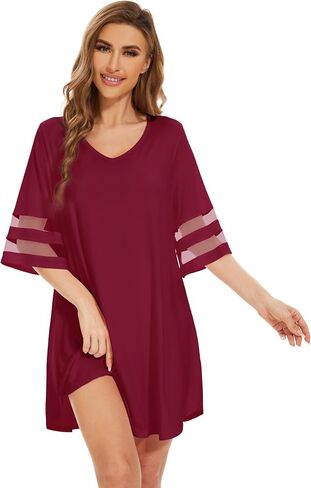 WiWi Bamboo Viscose Nightgowns for Women Half Sleeves Sleep Shirt Soft V-neck Sleepwear Loose Comfy Nightshirts S-XXL in Saudi Arabia