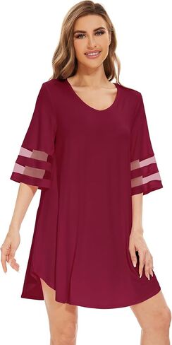 WiWi Bamboo Viscose Nightgowns for Women Half Sleeves Sleep Shirt Soft V-neck Sleepwear Loose Comfy Nightshirts S-XXL in Saudi Arabia