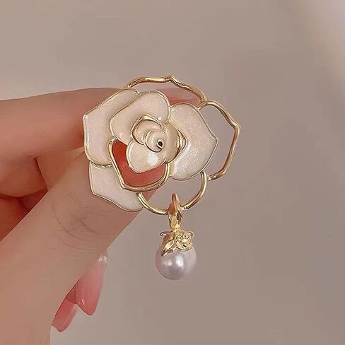 دبابيس بروش من المينا على شكل زهرة الكاميليا واللؤلؤ للسيدات لأزياء المجوهرات النسائية in Kuwait