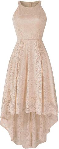 Women Vintage Halter Neck Floral Lace Hi-Lo Backless Bridesmaid Dress A-Line Short Prom Retro Cocktail Formal Swing Dress in Kuwait