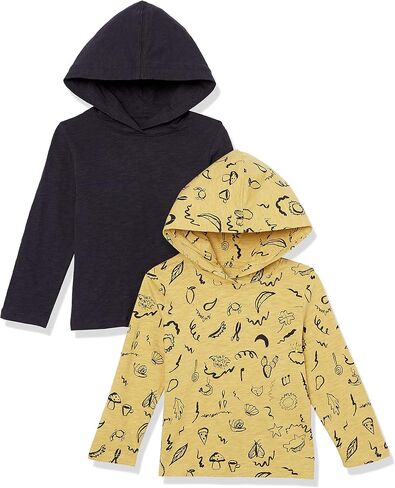 Amazon Essentials Boys and Toddlers' Lightweight Long-Sleeve Hooded T-Shirt, Pack of 2 in Kuwait