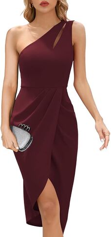 فستان نسائي من Machico بكتف واحد ومكشكش ومكشكش غير متماثل وحفلات الكوكتيل in Kuwait