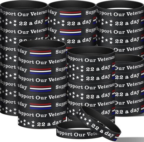 Junkin 100 Pcs Memorial Day Silicone Bracelets Veteran's Day Rubber Wristband Bulk Military Bracelets for Men Women Support Our Veterans 22 a Day Bracelet 4th of July Memorial Day Gifts for Veterans in Saudi Arabia