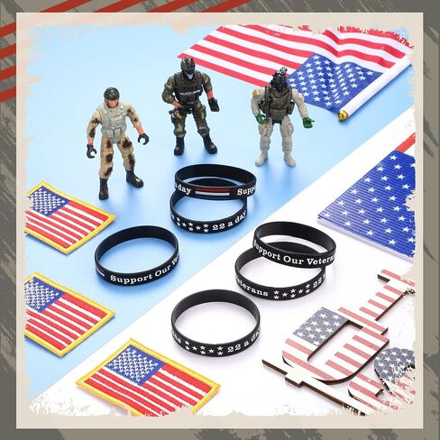 Junkin 100 Pcs Memorial Day Silicone Bracelets Veteran's Day Rubber Wristband Bulk Military Bracelets for Men Women Support Our Veterans 22 a Day Bracelet 4th of July Memorial Day Gifts for Veterans in Saudi Arabia