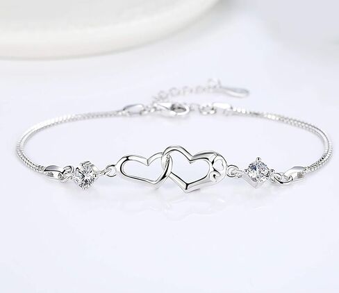 SOLINFOR Friendship Bracelet - Two Interlocking Hearts Sterling Silver Bracelet - BFF Friends Friendship Birthday Jewelry Gift Idea for Women in Kuwait
