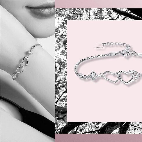 SOLINFOR Friendship Bracelet - Two Interlocking Hearts Sterling Silver Bracelet - BFF Friends Friendship Birthday Jewelry Gift Idea for Women in Kuwait