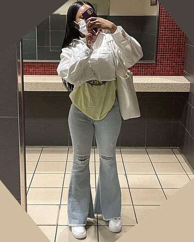 CutieLove Women's Ripped Jeans Bell Bottom Flare Jeans Mid Rise Destroyed Hem Denim Pants in Kuwait