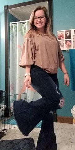 CutieLove Women's Ripped Jeans Bell Bottom Flare Jeans Mid Rise Destroyed Hem Denim Pants in Kuwait