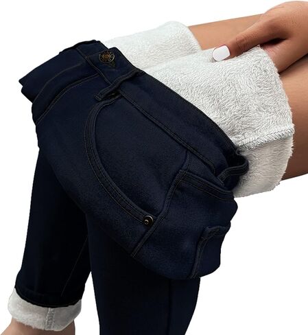 Utyful Womens Fleece Lined Jeans High Waisted Stretch Thermal Fleece Denim Jeggings Skinny Warm Leggings Lined Pants Winter in Kuwait
