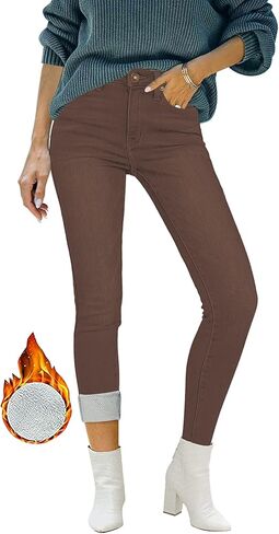 Utyful Womens Fleece Lined Jeans High Waisted Stretch Thermal Fleece Denim Jeggings Skinny Warm Leggings Lined Pants Winter in Kuwait