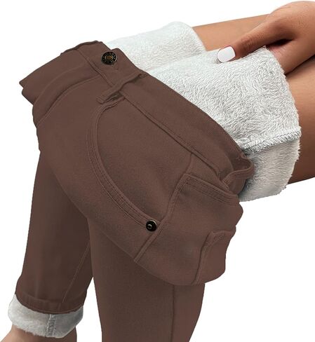 Utyful Womens Fleece Lined Jeans High Waisted Stretch Thermal Fleece Denim Jeggings Skinny Warm Leggings Lined Pants Winter in Kuwait