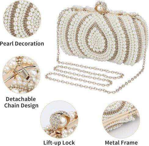 UBORSE Pearl Beaded Clutch Purses for Women Evening Handbags Formal Crystal Bridal Wedding Purse Prom Cocktail Party Bags in Kuwait