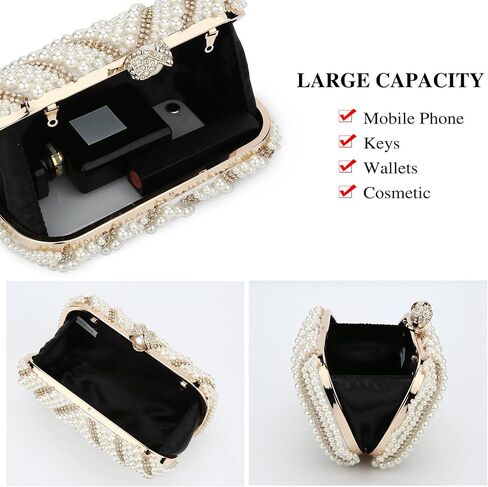 UBORSE Pearl Beaded Clutch Purses for Women Evening Handbags Formal Crystal Bridal Wedding Purse Prom Cocktail Party Bags in Kuwait