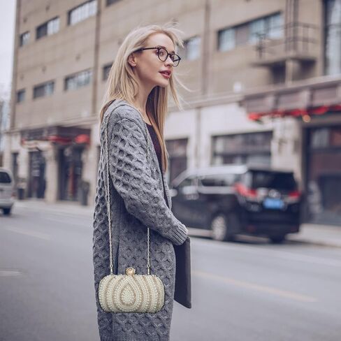 UBORSE Pearl Beaded Clutch Purses for Women Evening Handbags Formal Crystal Bridal Wedding Purse Prom Cocktail Party Bags in Kuwait