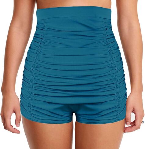 Firpearl Women's High Waisted Bikini Bottom 50s Ruched Boyleg Swim Shorts Swimsuit Bottom in Kuwait