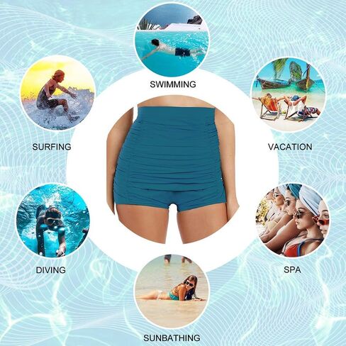 Firpearl Women's High Waisted Bikini Bottom 50s Ruched Boyleg Swim Shorts Swimsuit Bottom in Kuwait