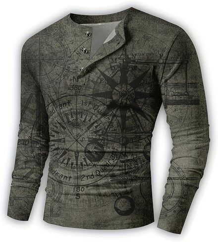 Men's Henley Shirts，Long Sleeve Shirts Fashion，Men's Basic Fit Shirts Polo in Kuwait