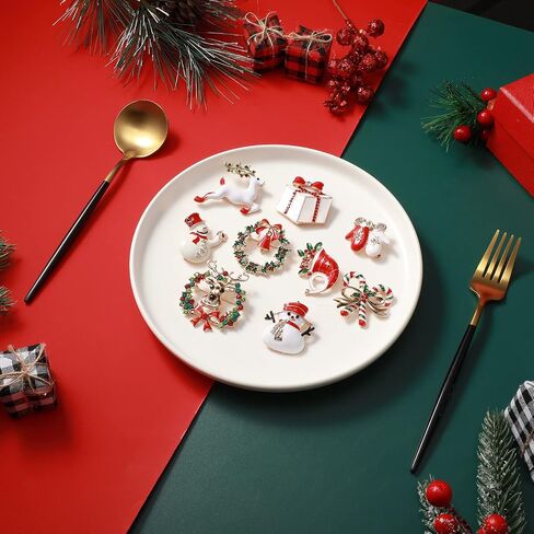 Hicarer 9 Pieces Christmas Brooch Pins Set with Rhinestone for Women, Crystal Cute Enamel Pins Snowman Bells Christmas Trees Jewelry Pins for Xmas Decorations in Saudi Arabia