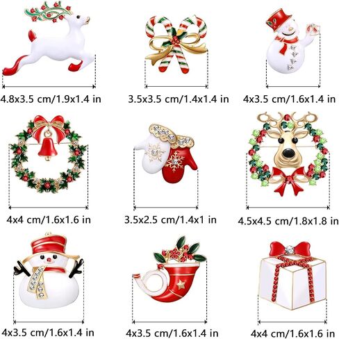 Hicarer 9 Pieces Christmas Brooch Pins Set with Rhinestone for Women, Crystal Cute Enamel Pins Snowman Bells Christmas Trees Jewelry Pins for Xmas Decorations in Saudi Arabia
