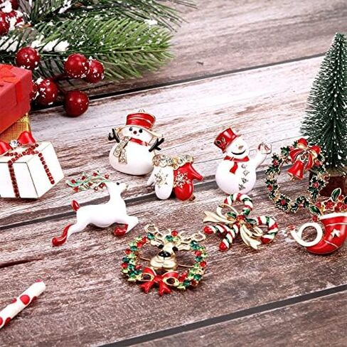 Hicarer 9 Pieces Christmas Brooch Pins Set with Rhinestone for Women, Crystal Cute Enamel Pins Snowman Bells Christmas Trees Jewelry Pins for Xmas Decorations in Saudi Arabia