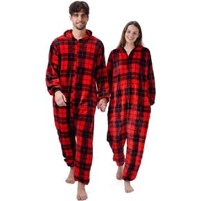 Valentines Pajamas for Women,One-Piece Flannel Matching Couples Fleece FuzzyPijamas,Onesie Winter Warm Pjs for Men Adult