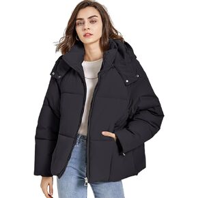 Gihuo Womens Puffer Jacket Full Zip Quilted Hooded Bubble Coats Padded Jacket Long Sleeve Winter Warm Coat Pocket