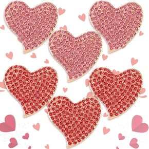 6 Pcs Valentines Heart Pin Brooch Crystal Pink Rhinestone Heart Brooch Red Love Pin for Women Girls Valentine's Day Birthday Anniversary Wedding Bridal Gifts in Kuwait