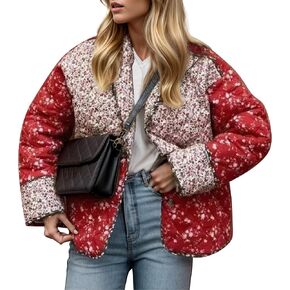 Hixiaohe Women's Cropped Puffer Jacket Floral Printed Lightweight Open Front Short Quilted Outwear Winter Padded Cardigan in Kuwait