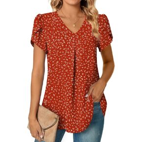 Anyally Women's Plus Size Summer Dressy Chiffon Blouses Short Sleeve V Neck Tunic Tops for Leggings Casual T-Shirts