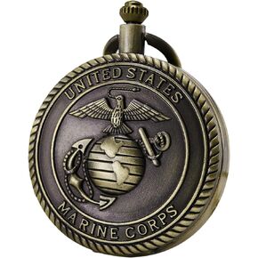 ساعة جيب للرجال من Morfong كوارتز بسلسلة من طراز مشاة البحرية الأمريكية ساعات فوب مع سلسلة قلادة صندوق هدايا, برونزي in Kuwait