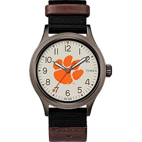 ساعة Timex Men's Collegiate Clutch 40mm - Alabama Crimson Tide with Black Fabric & Brown Leather Strap in Kuwait