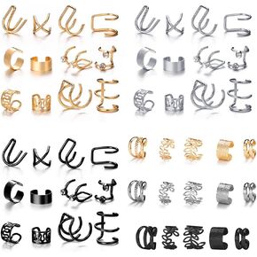 Miss JQ 51 Pcs Ear Cuff Helix Cartilage Ear Clip on Wrap Earrings Ear Cuffs for Women Men Non Piercing Ear Clip Fake Earrings Cartilage(Gold/Silver/Black) in Kuwait