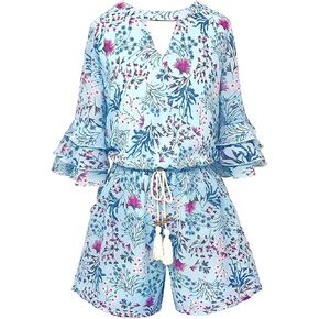 Smukke, Big Girls Tween Tiered Ruffle 3/4 Sleeves Romper with Pockets, 7-16 in Saudi Arabia
