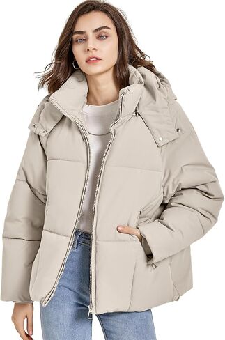 Gihuo Womens Puffer Jacket Full Zip Quilted Hooded Bubble Coats Padded Jacket Long Sleeve Winter Warm Coat Pocket in Saudi Arabia