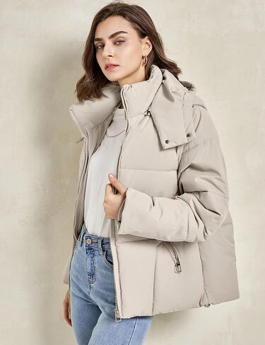 Gihuo Womens Puffer Jacket Full Zip Quilted Hooded Bubble Coats Padded Jacket Long Sleeve Winter Warm Coat Pocket in Saudi Arabia