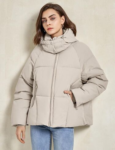 Gihuo Womens Puffer Jacket Full Zip Quilted Hooded Bubble Coats Padded Jacket Long Sleeve Winter Warm Coat Pocket in Saudi Arabia