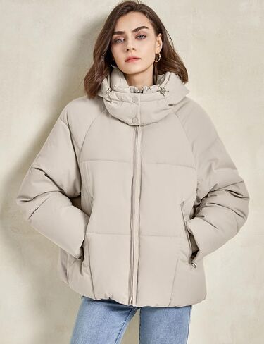 Gihuo Womens Puffer Jacket Full Zip Quilted Hooded Bubble Coats Padded Jacket Long Sleeve Winter Warm Coat Pocket in Saudi Arabia