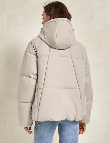 Gihuo Womens Puffer Jacket Full Zip Quilted Hooded Bubble Coats Padded Jacket Long Sleeve Winter Warm Coat Pocket in Saudi Arabia
