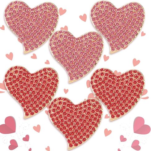 6 Pcs Valentines Heart Pin Brooch Crystal Pink Rhinestone Heart Brooch Red Love Pin for Women Girls Valentine's Day Birthday Anniversary Wedding Bridal Gifts in Kuwait