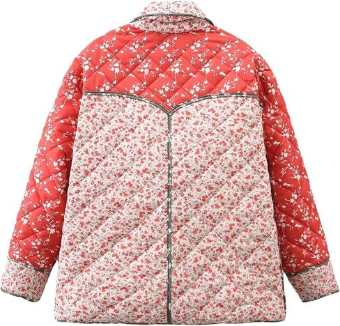 Hixiaohe Women's Cropped Puffer Jacket Floral Printed Lightweight Open Front Short Quilted Outwear Winter Padded Cardigan in Kuwait