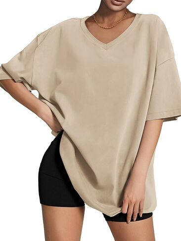 ATHMILE Womens Oversized T Shirts V Neck Tees Half Sleeve Cozy Comfy Tunic 2024 Y2K Tops Casual in Saudi Arabia